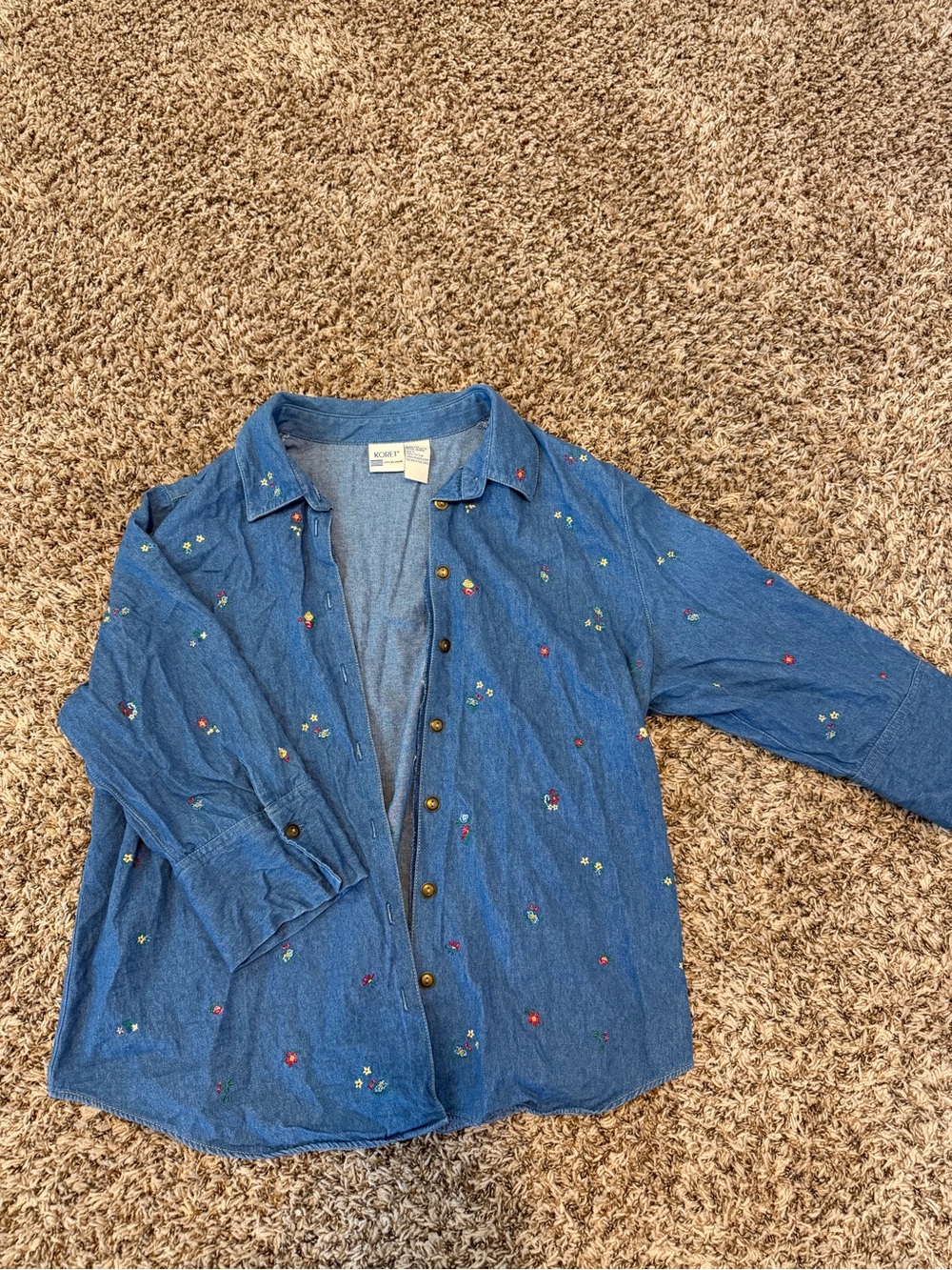 Vintage Koret Blue Embroidered Denim Button-Up Shirt
